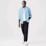 Men Lacoste V0ZN1647 Blue White FV2 Slim Fit Checkered Cotton And Linen Shirt - Image 2