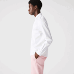 Men Lacoste V0ZN1648 White 001 Slim Fit Concealed Placket Stretch Cotton Poplin Shirt - Image 2