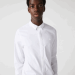 Men Lacoste V0ZN1648 White 001 Slim Fit Concealed Placket Stretch Cotton Poplin Shirt - Image 4
