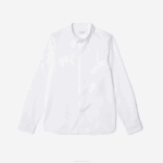 Men Lacoste V0ZN1648 White 001 Slim Fit Concealed Placket Stretch Cotton Poplin Shirt - Image 5