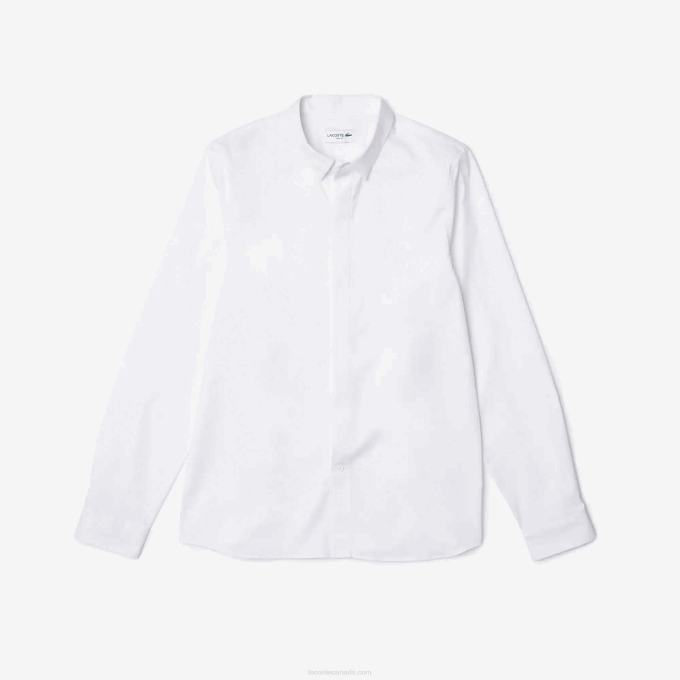 Men Lacoste V0ZN1648 White 001 Slim Fit Concealed Placket Stretch Cotton Poplin Shirt - Image 5