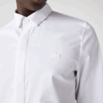 Men Lacoste V0ZN1648 White 001 Slim Fit Concealed Placket Stretch Cotton Poplin Shirt - Image 6