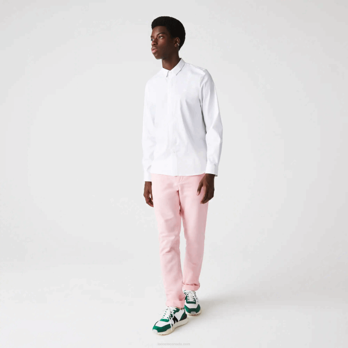 Men Lacoste V0ZN1648 White 001 Slim Fit Concealed Placket Stretch Cotton Poplin Shirt - Image 1