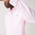 Men Lacoste V0ZN1649 Light Pink ADY Slim Fit Premium Cotton Shirt - Image 4