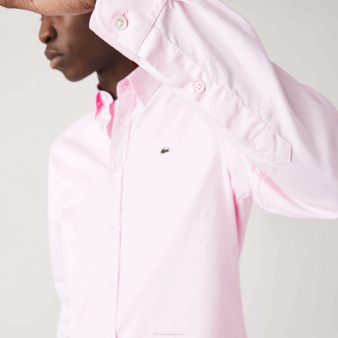 Men Lacoste V0ZN1649 Light Pink ADY Slim Fit Premium Cotton Shirt - Image 4