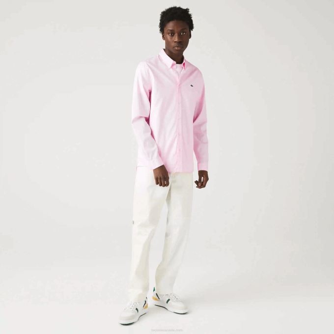 Men Lacoste V0ZN1649 Light Pink ADY Slim Fit Premium Cotton Shirt - Image 1