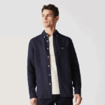 Men Lacoste V0ZN1650 Navy Blue 166 Regular Fit Linen Shirt - Image 2