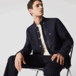 Men Lacoste V0ZN1650 Navy Blue 166 Regular Fit Linen Shirt