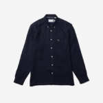 Men Lacoste V0ZN1650 Navy Blue 166 Regular Fit Linen Shirt - Image 5