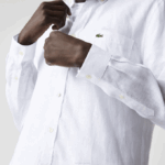 Men Lacoste V0ZN1651 White 001 Regular Fit Linen Shirt - Image 2