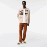 Men Lacoste V0ZN1654 Beige Black UB7 Regular Fit Branded Flannel Shirt - Image 2
