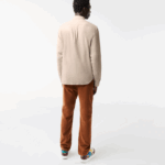 Men Lacoste V0ZN1654 Beige Black UB7 Regular Fit Branded Flannel Shirt - Image 3