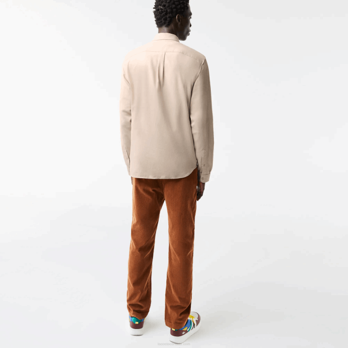 Men Lacoste V0ZN1654 Beige Black UB7 Regular Fit Branded Flannel Shirt - Image 3