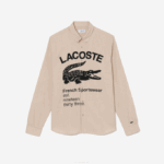 Men Lacoste V0ZN1654 Beige Black UB7 Regular Fit Branded Flannel Shirt - Image 5