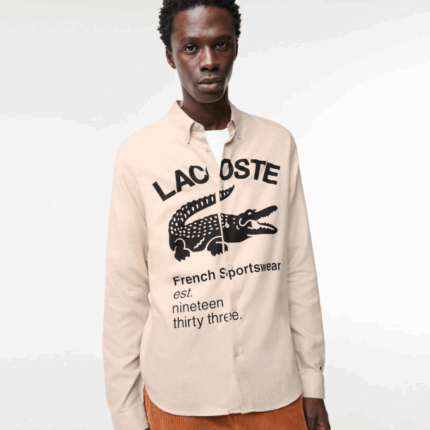 Men Lacoste V0ZN1654 Beige Black UB7 Regular Fit Branded Flannel Shirt