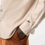 Men Lacoste V0ZN1654 Beige Black UB7 Regular Fit Branded Flannel Shirt - Image 7