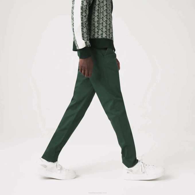 Men Lacoste V0ZN1655 Green 5HX New Classic Slim Fit Stretch Cotton Pants - Image 2
