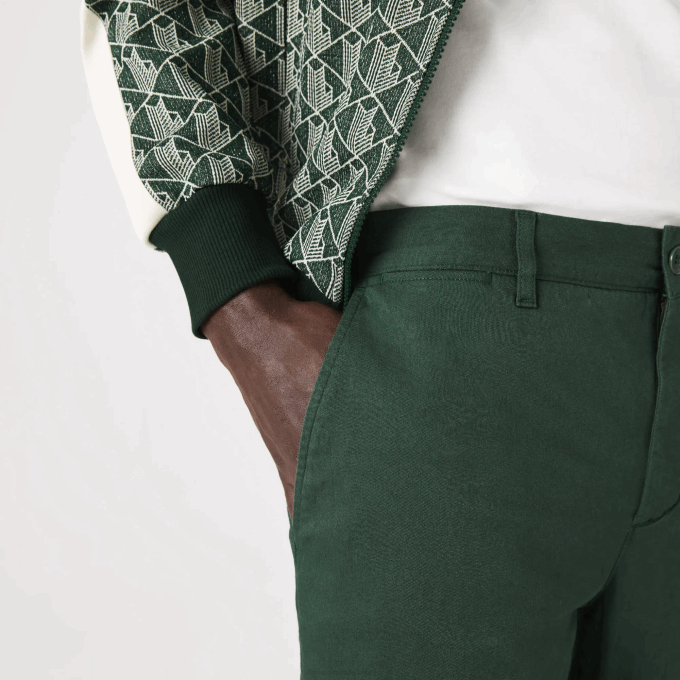 Men Lacoste V0ZN1655 Green 5HX New Classic Slim Fit Stretch Cotton Pants - Image 5