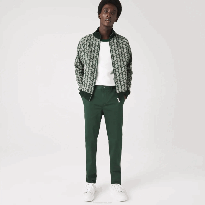 Men Lacoste V0ZN1655 Green 5HX New Classic Slim Fit Stretch Cotton Pants - Image 1