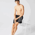 Men Lacoste V0ZN1662 Black White 9M0 Nautical Print Swim Shorts - Image 2