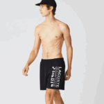 Men Lacoste V0ZN1662 Black White 9M0 Nautical Print Swim Shorts