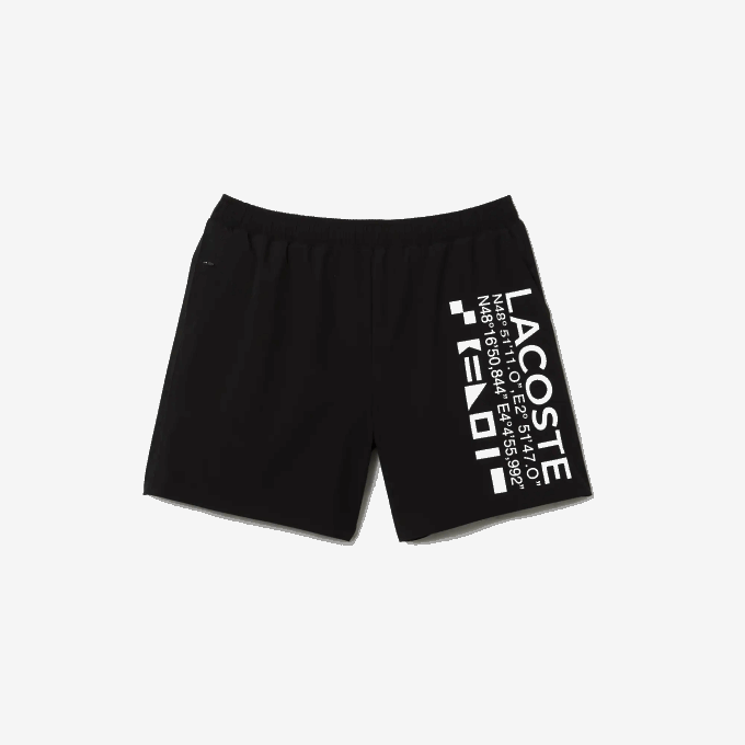 Men Lacoste V0ZN1662 Black White 9M0 Nautical Print Swim Shorts - Image 5