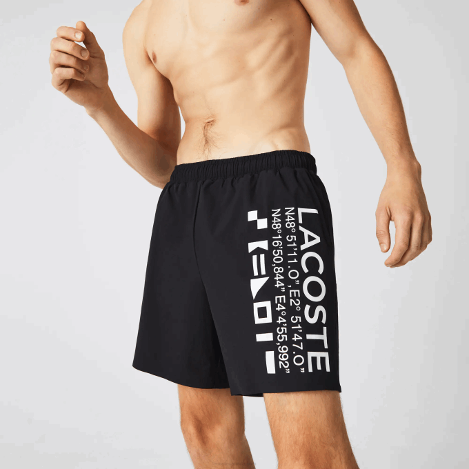Men Lacoste V0ZN1662 Black White 9M0 Nautical Print Swim Shorts - Image 7