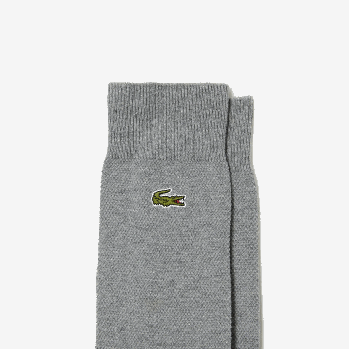 Men Lacoste V0ZN1663 Grey Chine YRD High-Cut Cotton Pique Socks 3-Pack - Image 2