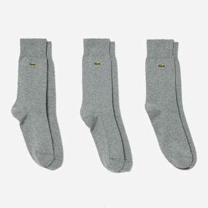 Men Lacoste V0ZN1663 Grey Chine YRD High-Cut Cotton Pique Socks 3-Pack