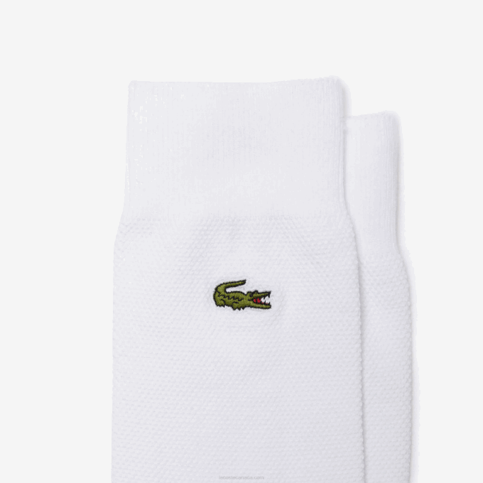 Men Lacoste V0ZN1664 White 001 High-Cut Cotton Pique Socks 3-Pack - Image 2