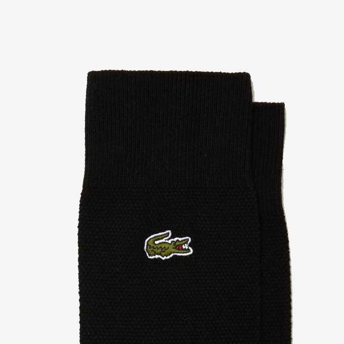 Men Lacoste V0ZN1665 Black 031 High-Cut Cotton Pique Socks 3-Pack - Image 2
