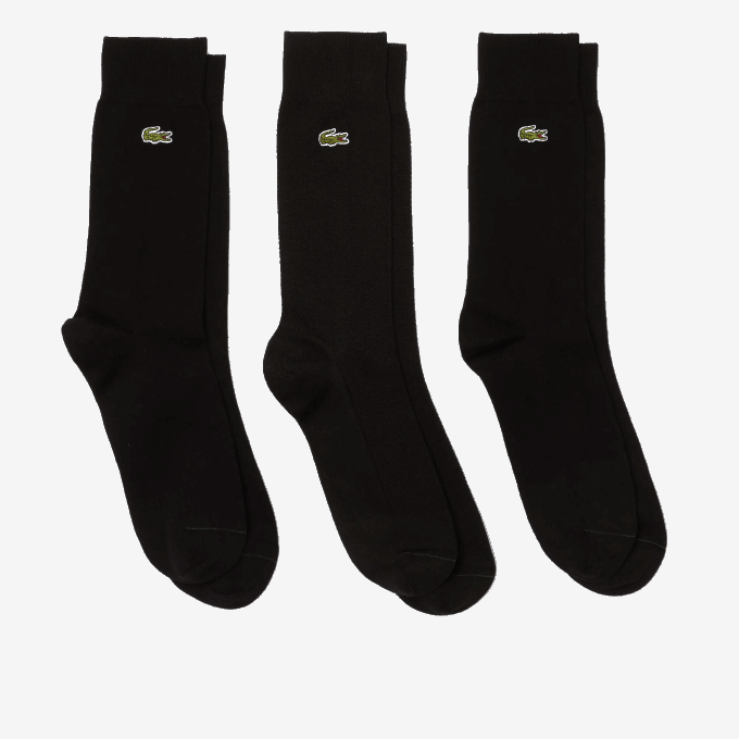 Men Lacoste V0ZN1665 Black 031 High-Cut Cotton Pique Socks 3-Pack - Image 1