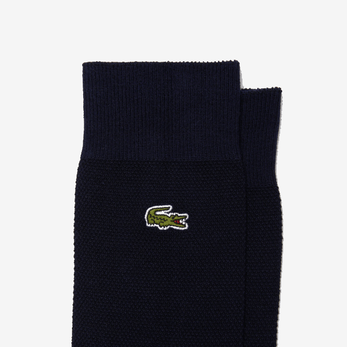 Men Lacoste V0ZN1666 Navy Blue 166 High-Cut Cotton Pique Socks 3-Pack - Image 2