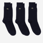 Men Lacoste V0ZN1666 Navy Blue 166 High-Cut Cotton Pique Socks 3-Pack