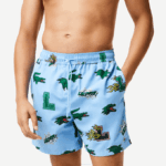 Men Lacoste V0ZN1669 Blue White EEP Mesh Lined Swim Trunks - Image 2
