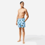 Men Lacoste V0ZN1669 Blue White EEP Mesh Lined Swim Trunks