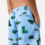 Men Lacoste V0ZN1669 Blue White EEP Mesh Lined Swim Trunks - Image 4