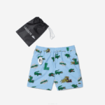 Men Lacoste V0ZN1669 Blue White EEP Mesh Lined Swim Trunks - Image 6