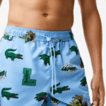 Men Lacoste V0ZN1669 Blue White EEP Mesh Lined Swim Trunks - Image 7