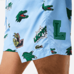 Men Lacoste V0ZN1669 Blue White EEP Mesh Lined Swim Trunks - Image 8