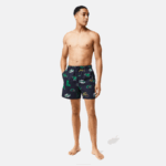 Men Lacoste V0ZN1670 Navy Blue White QRN Mesh Lined Swim Trunks