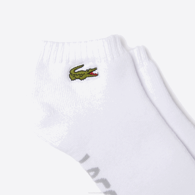 Men Lacoste V0ZN1674 White Grey Chine G8K SPORT Branded Stretch Cotton Low-Cut Socks - Image 2