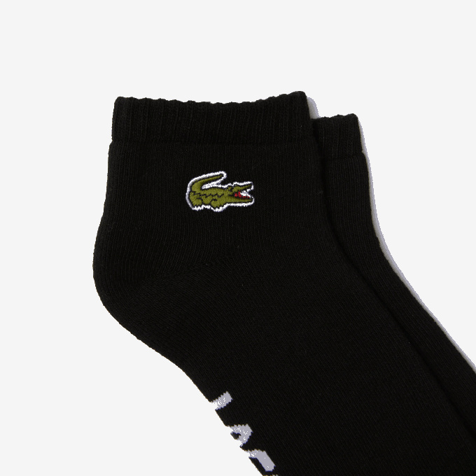 Men Lacoste V0ZN1675 Black White 258 SPORT Branded Stretch Cotton Low-Cut Socks - Image 2