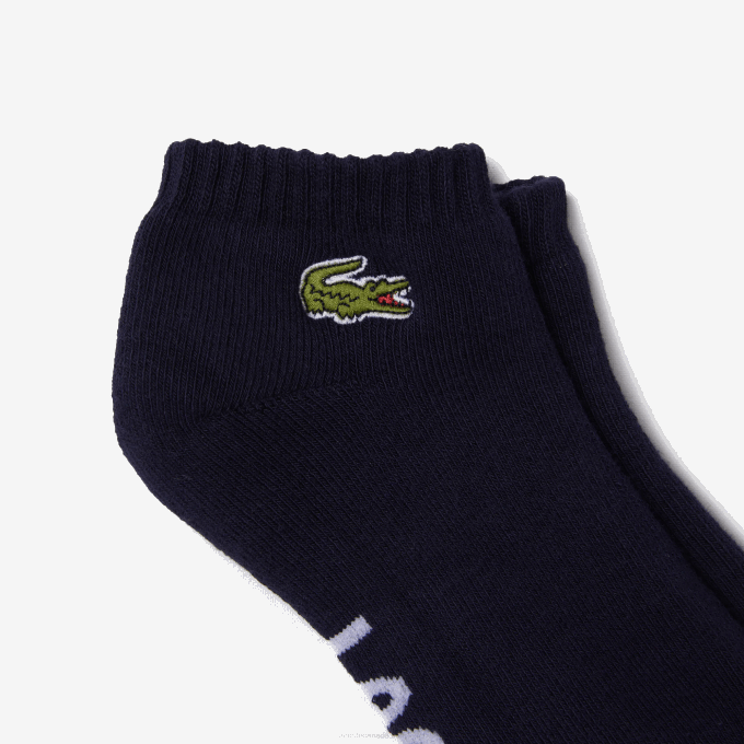 Men Lacoste V0ZN1676 Navy Blue White 525 SPORT Branded Stretch Cotton Low-Cut Socks - Image 2