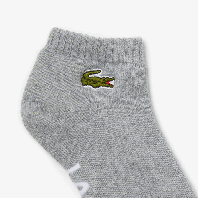 Men Lacoste V0ZN1677 Grey Chine White MTG SPORT Branded Stretch Cotton Low-Cut Socks - Image 2