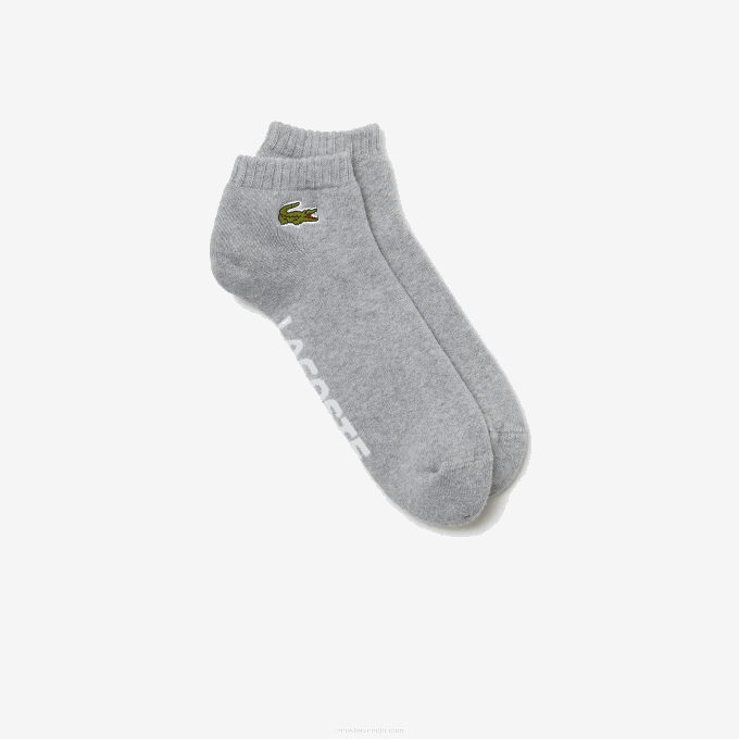 Men Lacoste V0ZN1677 Grey Chine White MTG SPORT Branded Stretch Cotton Low-Cut Socks - Image 1