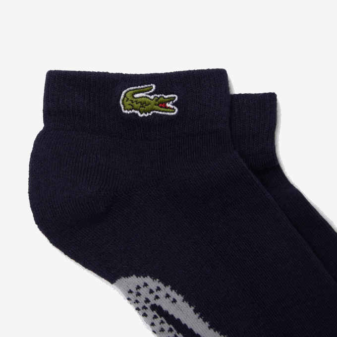 Men Lacoste V0ZN1680 Navy Blue Grey Chine KZA SPORT Stretch Cotton Low-Cut Socks - Image 2