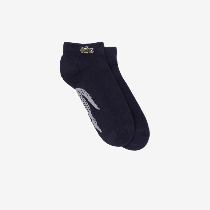 Men Lacoste V0ZN1680 Navy Blue Grey Chine KZA SPORT Stretch Cotton Low-Cut Socks - Image 1