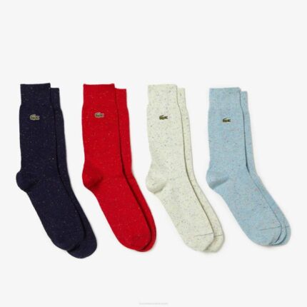 Men Lacoste V0ZN1685 Navy Red Beige Turquoise UL2 Flecked Jersey Socks