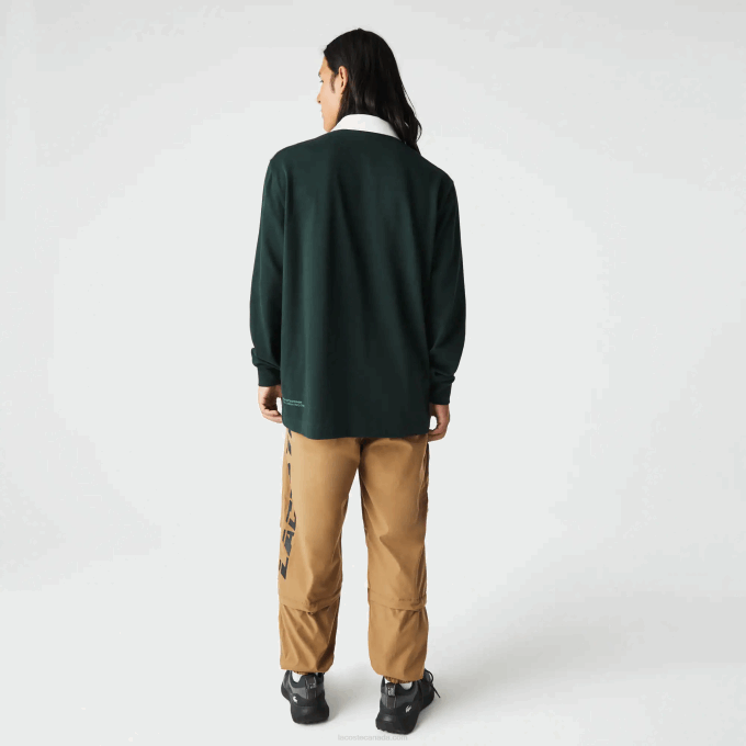 Men Lacoste V0ZN1687 Green YZP Branded Loose Fit Rugby Polo - Image 3